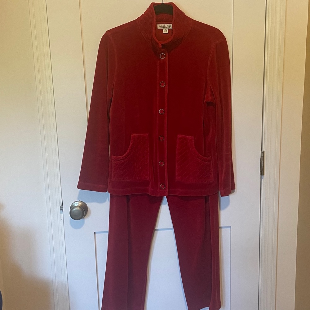 Coldwater Creek Red Velour jacket and pants lounge set